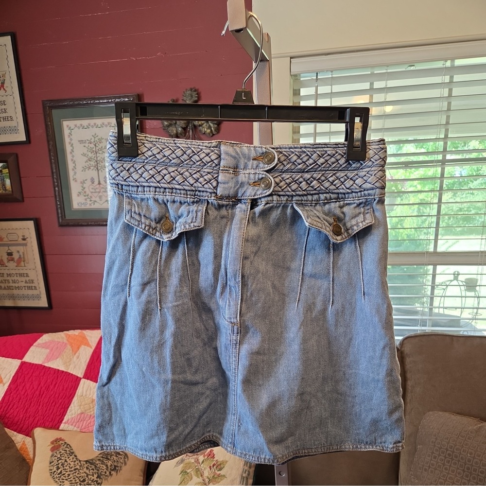 Free People Women Light Wash Denim Mini Skirt Braided High Waist Blue Size 4